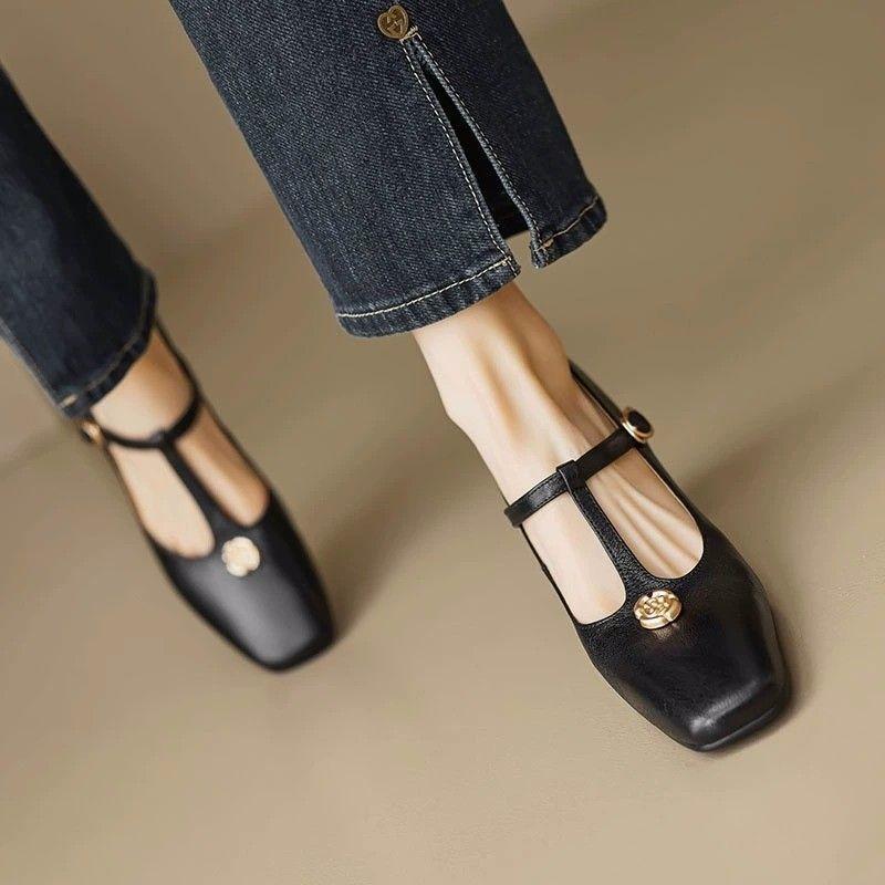 Камелия ретро квадратный носок толстый каблук Мэри Джейн одинарные туфли осень новые удобные высокие каблуки