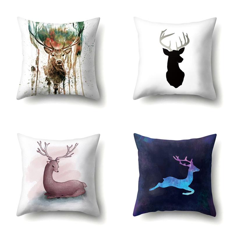 Polyester Pillowcase Automobile Decoration Home Printed Deer Pillowcase Waist Cushion Cover Car Cushion Head Cushion Cover