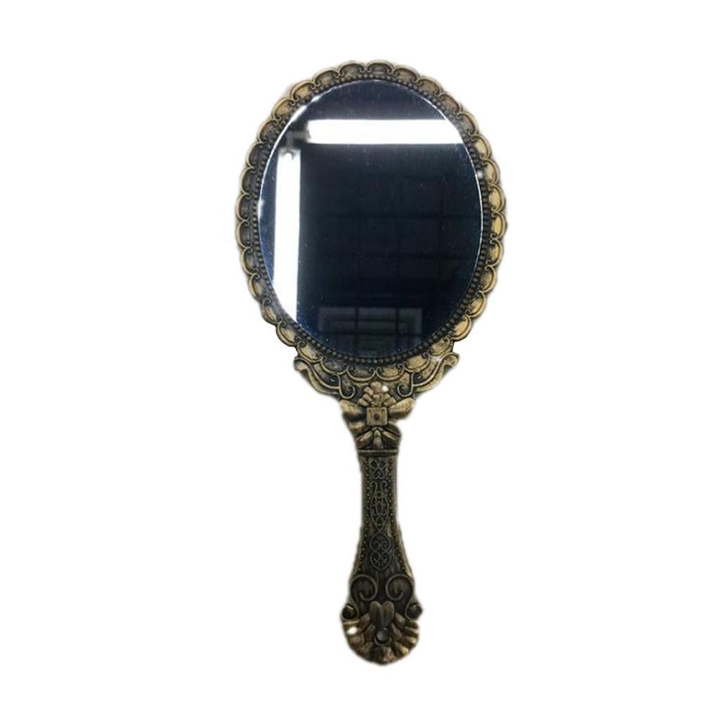 Antique Vintage Floral Oval Mirror Portable Ladies Hand-held Travel Glass Makeup Tool Decorative Objects