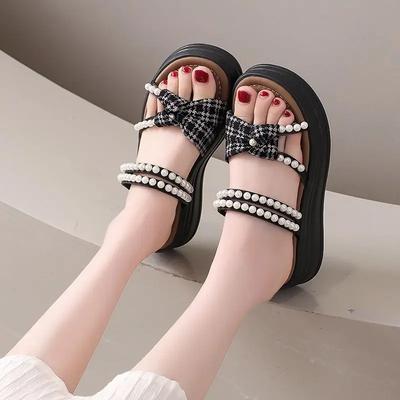 Модные туфли на танкетке, женские, дешевая ликвидация, роскошные летние удобные туфли, предлагаются азиатские размеры, винтажные VIP жемчужные сандалии для женщин