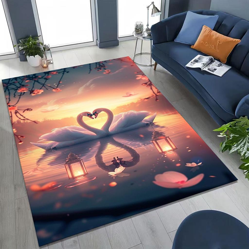 Ковер Мультфильм Искусство Лебедь Мечты Любви для Спальни Гостиной Дивана Домашний Декор Придверный коврик, Большой Детский Игровой Нескользящий Напольный Коврик Подарок