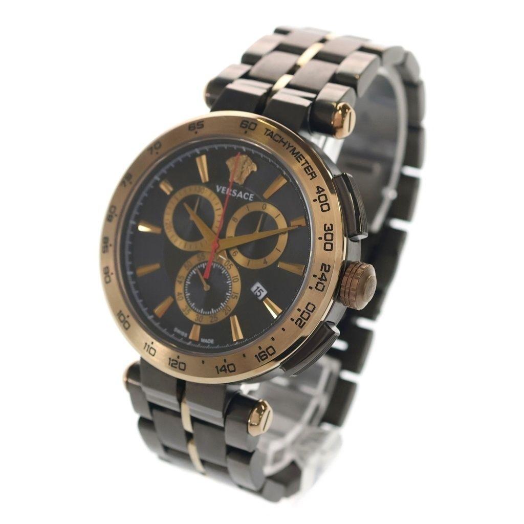 Б/у Мужские кварцевые часы VERSACE AION Chrono с черным циферблатом 45 мм Черный/Золотой VE6CA0723