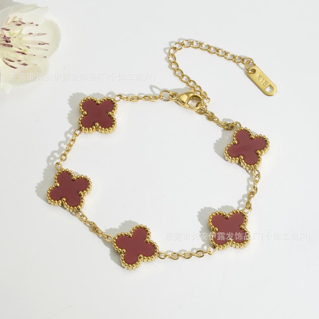 Браслет женский из 18-каратного золота «Четырехлистный клевер» Модный и трендовый браслет «Счастливый четырехлистный клевер»