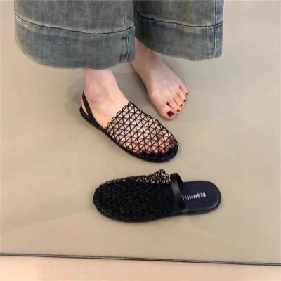 Летняя сетчатая ажурная верхняя одежда одно слово с сандалиями на плоской подошве женские нишевые плетеные сетчатые шлепанцы женские