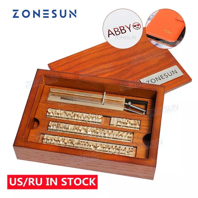 ZONESUN Набор форм для горячего тиснения букв из латуни, 6 мм, с деревянным ящиком, шрифт Time New Roman