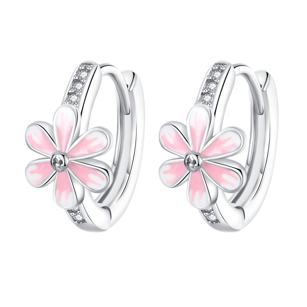 Серьги-кольца с цветком ромашки S925, серебристые, розовые, желтые, с цветком, серьги-кольца для женщин, свадебные, помолвочные, с цирконием, оригинальные ювелирные изделия, подарок