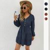 Temperament and Elegance Outer Wear Autumn and Winter Women's Pleated Solid Color Slim Casual Dresses