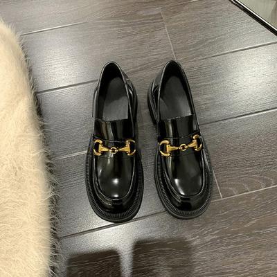 Новые женские лоферы без шнуровки в стиле ретро с пряжкой и круглым носком на толстом каблуке и толстой подошве, маленькие кожаные туфли без шнуровки в британском стиле