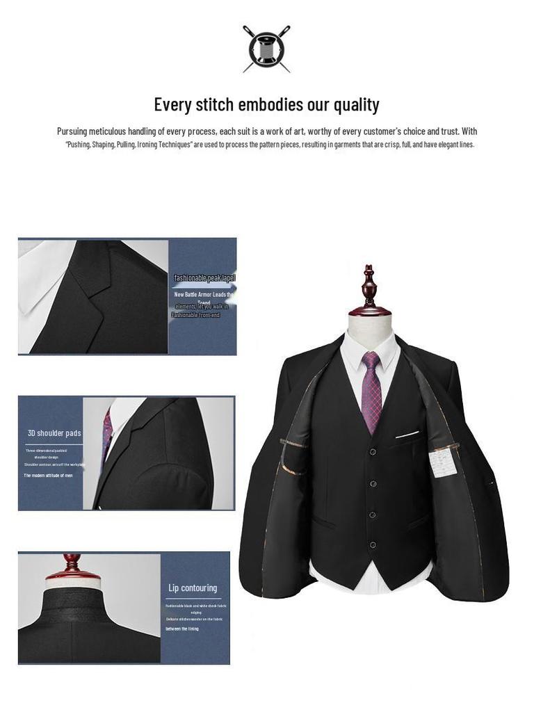 2024 Men's Slim Fit Korean Style Wedding Tuxedo - Two-Button Business Casual Suit Set