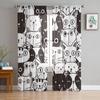 Animal Cute Black And White Cat Pet Art Sheer Curtains for Living Room Decoration Window Curtains Kitchen Tulle Voile Curtains