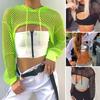 Women Casual Vest Bra Cover Fish Net Hollow Out Drawstring Micro Length Hoodie Hoodie for Covering Bra Vest Fish Net Sexy Cool Girls