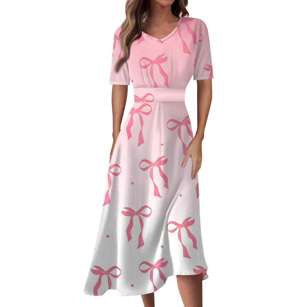 Женское повседневное модное длинное свободное платье с v-образным вырезом и коротким рукавом на талии