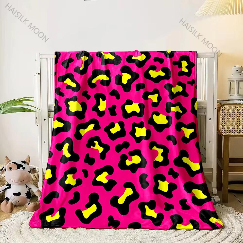 3D Colorful Leopard Theme Print Flannel Blanket Children's Air Conditioning Blanket Lunch Blanket for Daughter Girlfriend Gifts