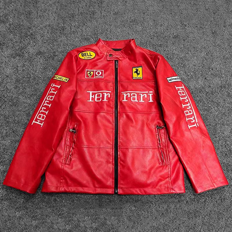 Мотоциклетная куртка из ПУ-кожи с флисовой подкладкой и американской вышивкой