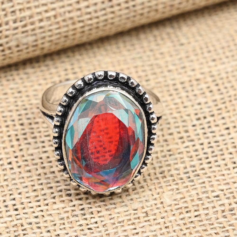 Кольцо из стерлингового серебра 925 пробы с радужным мистическим топазом и драгоценным камнем ручной работы для нее