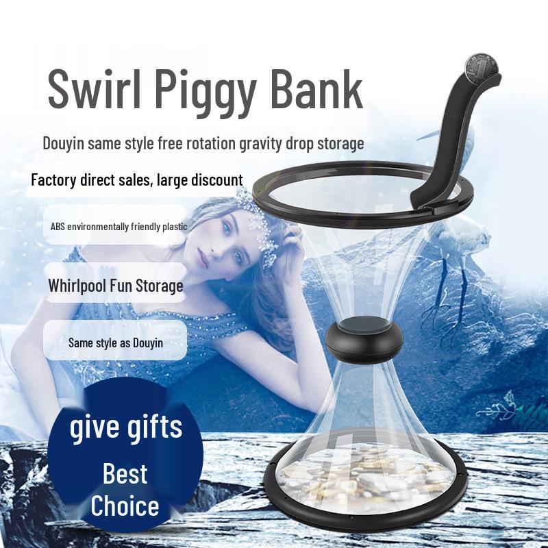Креативная вращающаяся копилка-циклон: Прозрачная вращающаяся воронка для хранения монет