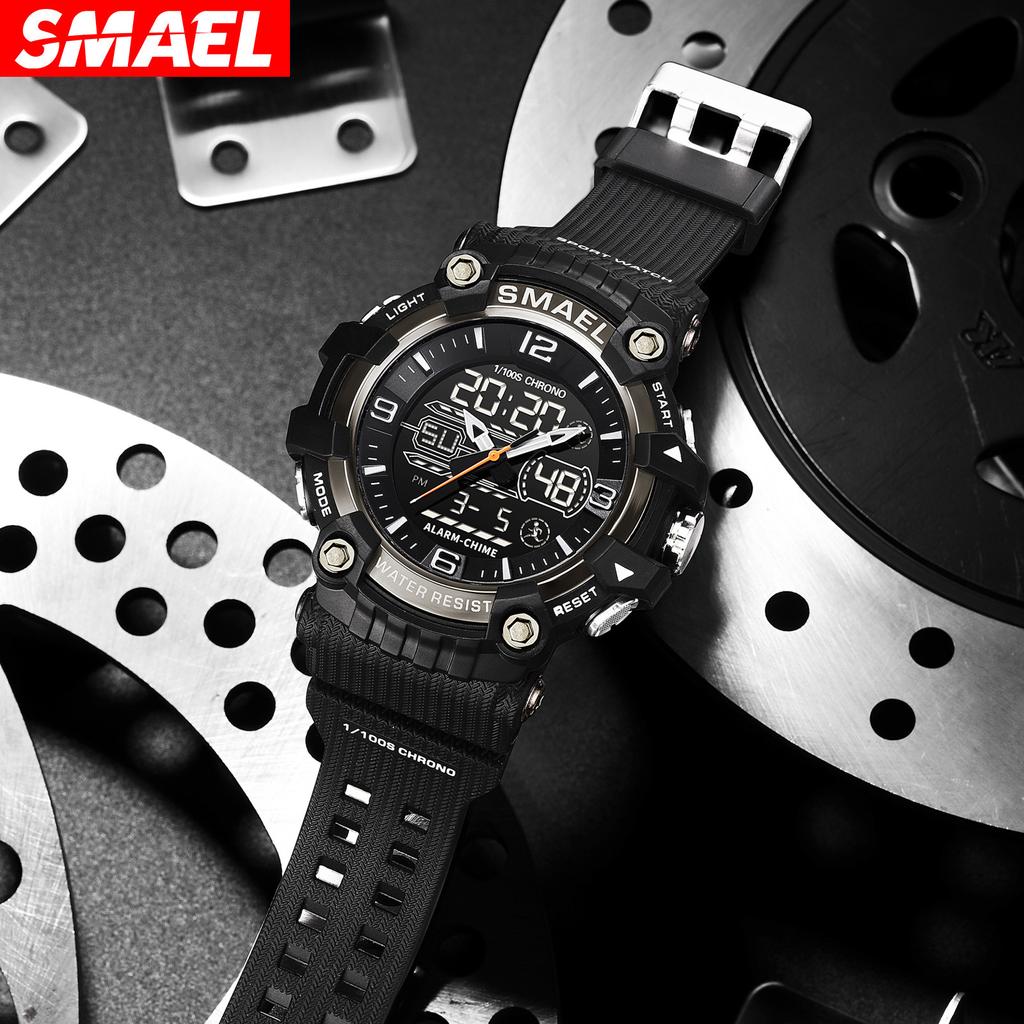 SMAEL Брендовые мужские спортивные часы с двойным дисплеем, аналоговые цифровые светодиодные электронные кварцевые наручные часы, водонепроницаемые военные часы для плавания 8089
