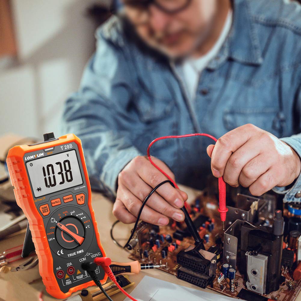 LOMVUM Digital 6000 Count Voltage Tester Meter with Backlight LCD and Flashlight Multimeter, Auto-Range Ohm, Volt, Ampere, Capacitance, Temperature,