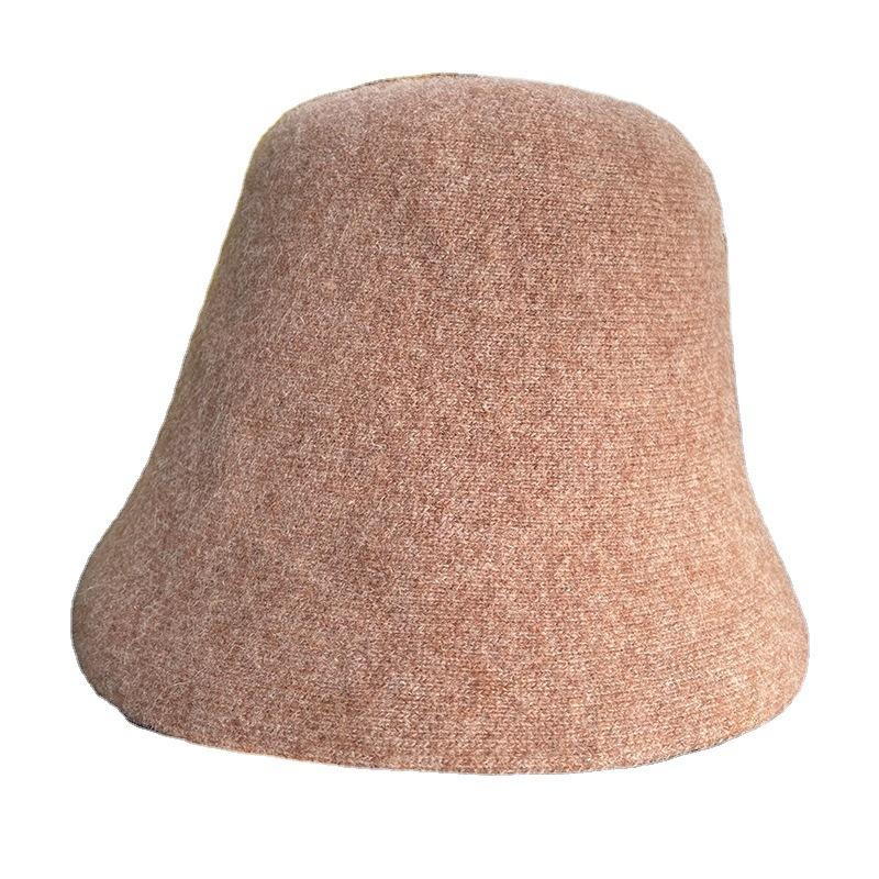 Осень и зима однотонная шерсть модная теплая шляпа-ведро женская однотонная маленькая вязаная шляпа-ведро прилив
