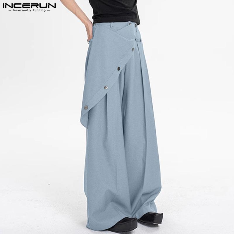 INCERUN Мужские повседневные длинные брюки с застежкой-молнией и пуговицами, широкие брюки