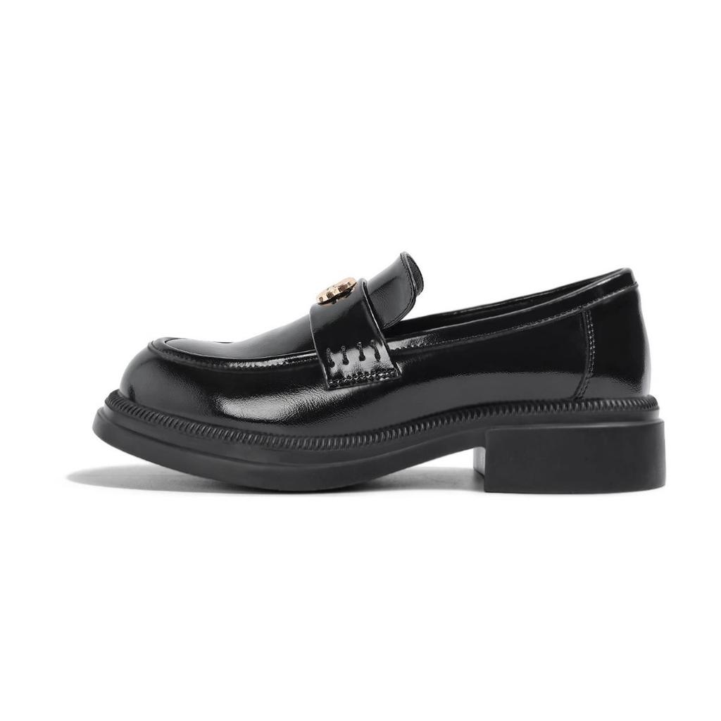 Premium Cowhide Version~ Genuine Leather Retro Round Head Camellia Small Gold Coin Buckle Platform Loafers Women's Single Shoes Small Leather Shoes