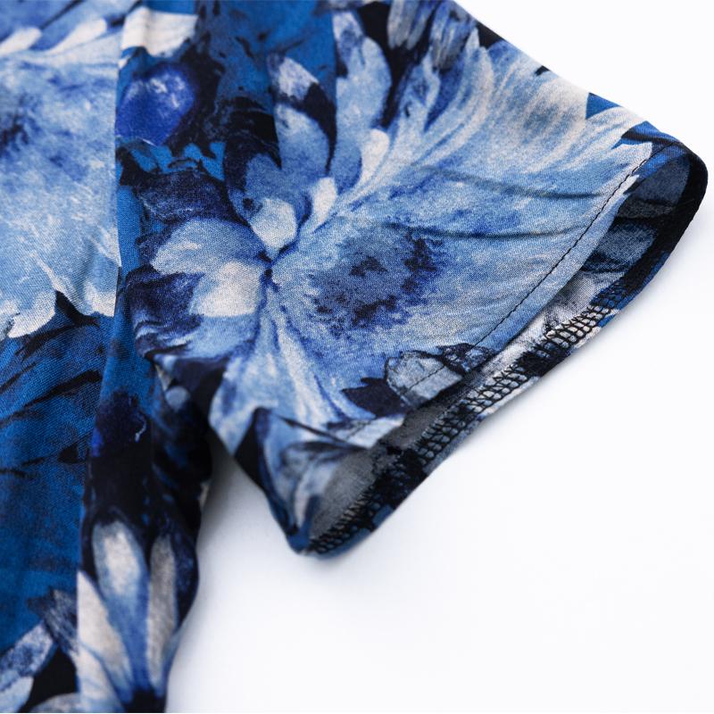 Plus Size Casual Summer Women's Dresses Elegant Slim Short Sleeve Vintage Print Long Dress Female Summer Clothes