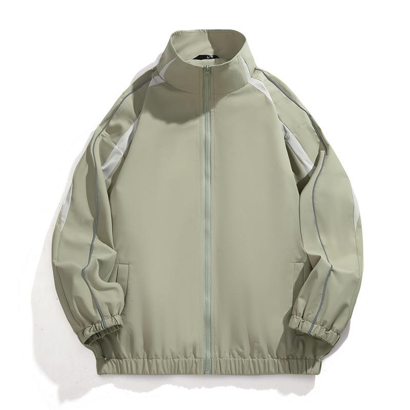 Весенне-осенняя куртка с воротником-стойкой, повседневная, однотонная, комбинированная, парная куртка