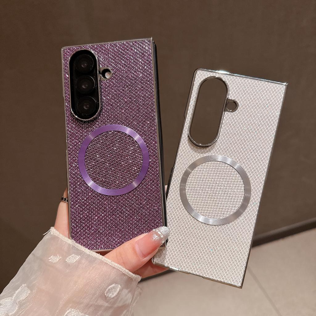 Fashion Magnetic Glitter Leather Case for Samsung Z Fold 8 Ultra 7 6 5 4 3 for Magsafe Shockproof Comfortable Grip Slim Cover