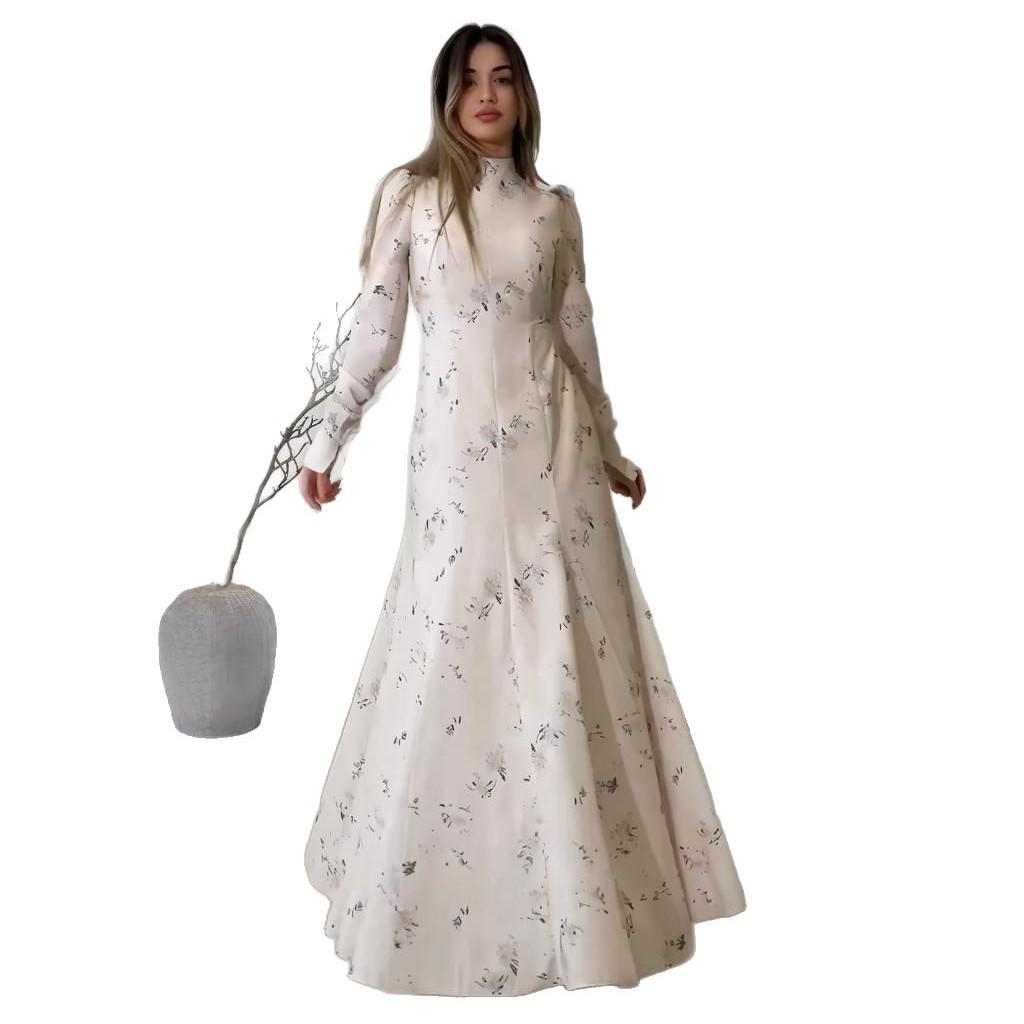 Летнее платье 2025 года европейско-американского кросс-бордерного стиля с высоким воротом и завязками: Национальный костюм в китайском стиле с современным модным принтом