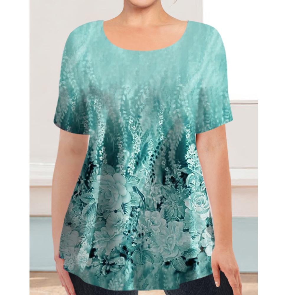 Новая женская футболка большого размера, футболка с 3d принтом, пуловер с круглым вырезом, топы с короткими рукавами, свободные женские футболки с большим контуром