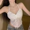 Женский летний сексуальный кружевной топ-майка с бантом на бретельках, с подушкой на груди, без бретелек сзади, для женщин