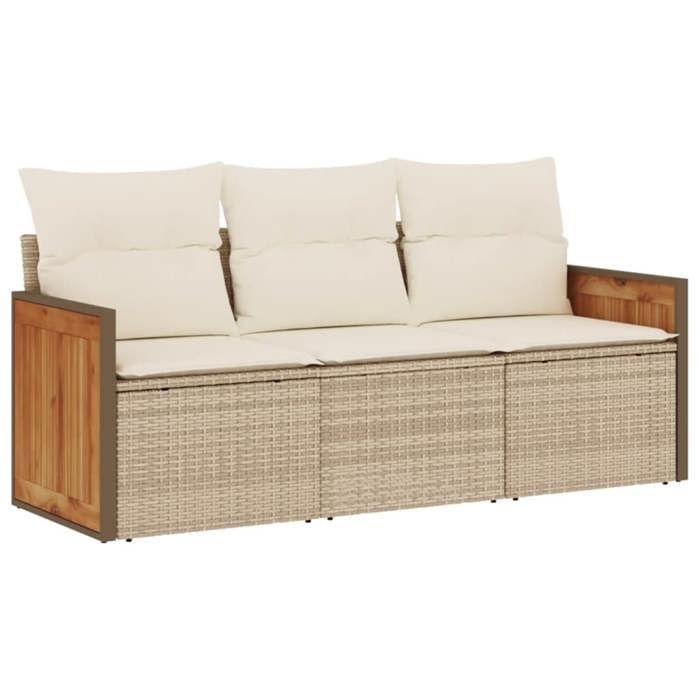 VidaXL Salon de Jardin avec Coussins 3 pcs, Canapés de Terrasse, Ensemble de Meubles de Patio, Mobilier d'Extérieur, Beige 3227437