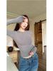 Women's Autumn Korean-Style Fitted Top: Versatile, Waist-Cinching Base Layer with Long Sleeves and Short Length.
