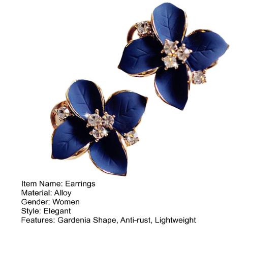 1 пара серег в форме цветка гардении, блестящие стразы, контрастный цвет, гальваническое покрытие, антикоррозийные, антиаллергенные