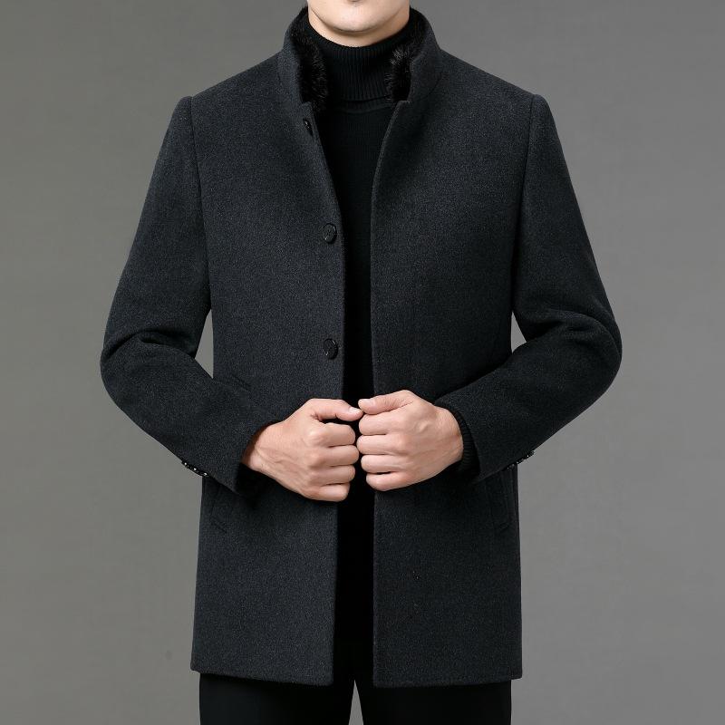 Мужское двухстороннее кашемировое пальто с воротником-стойкой, шерстяное пальто средней длины на пуховой подкладке, воротник из меха норки средней выдержки