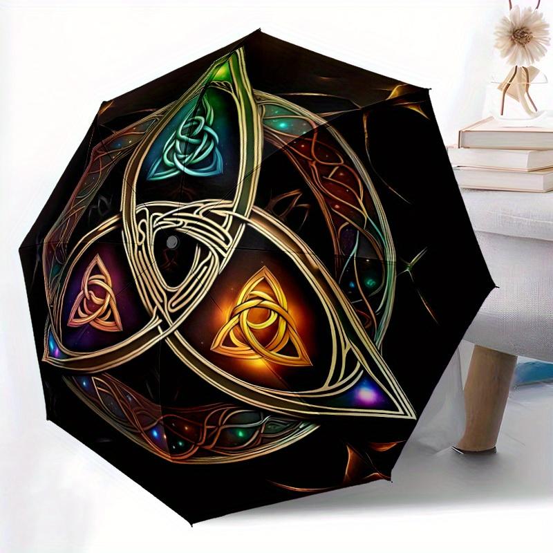 1pc Celtic Knotwork Auto Open/close, All-Season Portable Folding Umbrella for Women & Men, Travel, Everyday, Formal Events -06224