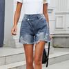 Women's Mid Rise Ripped Jean Shorts Casual Distressed Stretchy Denim Shorts Summer Frayed Hem
