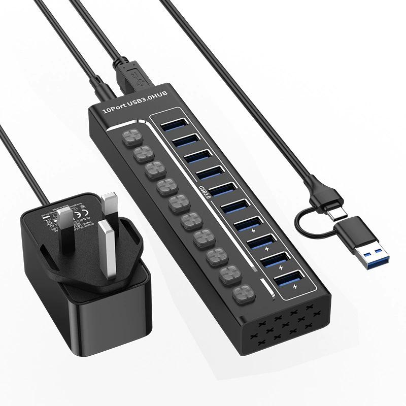 10-портовый USB 3.0 концентратор-расширитель для ноутбуков, телефонов и настольных компьютеров
