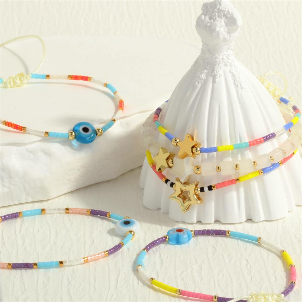 Bohemian Layered Colorful Bead Bracelet with Lucky Evil Eye Charm