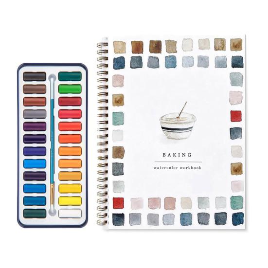 Yousheng Watercolor Workbook 24 Colors Watercolor Painting Set with Brushes Spiral-Bound Water Coloring Book Art Craft Gifts for Beginners