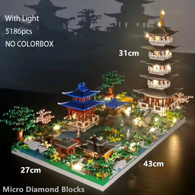 Дом на дереве Алмазные строительные блоки Садовая архитектура Водопад Свет DIY Кирпичи Игрушка для детей старше 12 лет Подарок для взрослых 3320 шт.