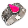 Pink Chalcedony Carving Gemstone 925 Sterling Silver Cuff Bangle Adjustable J9n28