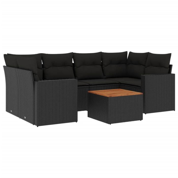 VidaXL Salon de Jardin avec Coussins 7 pcs, Canapés de Terrasse, Ensemble de Meubles de Patio, Mobilier d'Extérieur, Noir 3256349