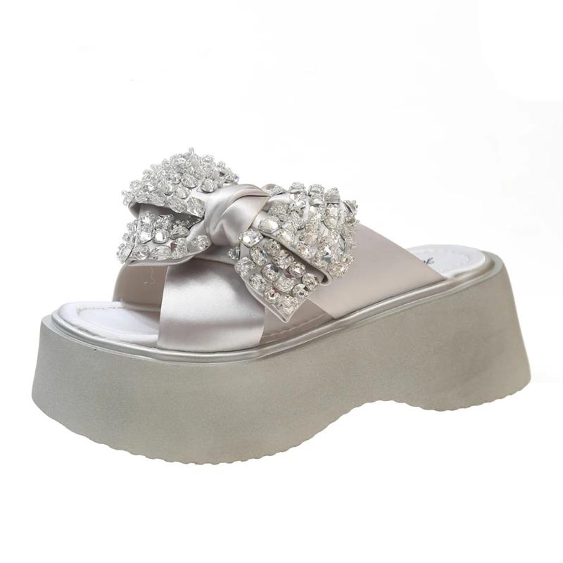 Модные дизайнерские летние женские тапочки на толстой подошве с бантом-бабочкой на платформе, шлепанцы, женские повседневные пляжные сандалии для отдыха на открытом воздухе