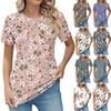 Women's Round Neck Short Sleeved Pleated Small Floral Print Short Sleeved Top