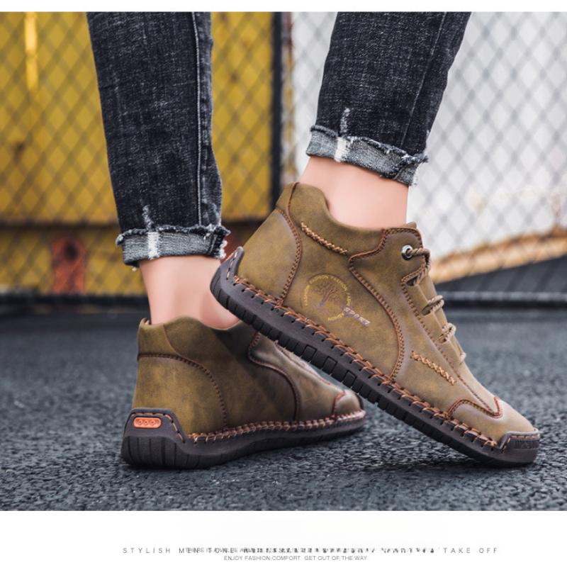 Сшитые вручную кожаные мужские ботинки Кожаные повседневные кожаные туфли Мужские ботильоны