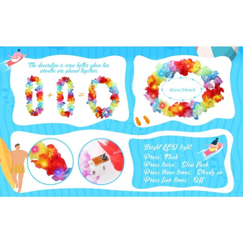10 шт. Светодиодные гавайские леи Светящиеся цветочные леи Ожерелье Цветы Луа Венок Гирлянды Пляжная свадьба Тропическая тематическая вечеринка Принадлежности