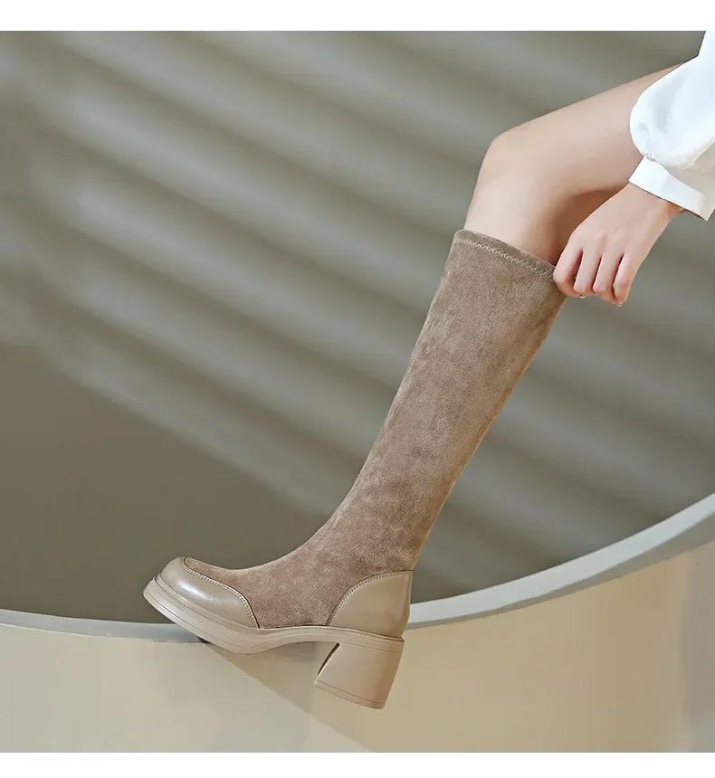 Модные сапоги до колена, женские сапоги на толстом каблуке, панк-сапоги, женские туфли в стиле пэчворк, на толстой платформе, Botas 2024