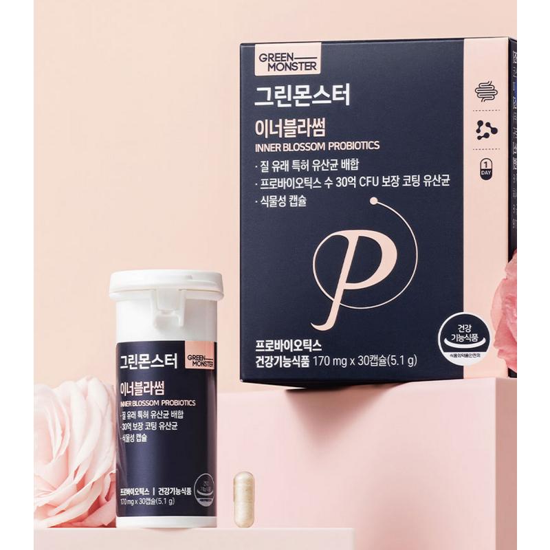 GREEN MONSTER Vaginal Lactobacillus Inner Blossom 3 Billion CFU, 30 Tablets, 1 Unit