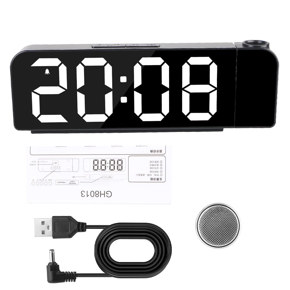 Цифровой проекционный будильник с ночным режимом для спальни, электронные светодиодные часы с функцией отключения питания и памятью, настольные часы с вращением на 180°, 12 ч/24 ч